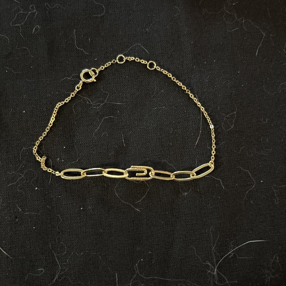 Adina Eden Pave Safety Pin Paper Clip CZ Stone and 14k Gold Plated Bracelet